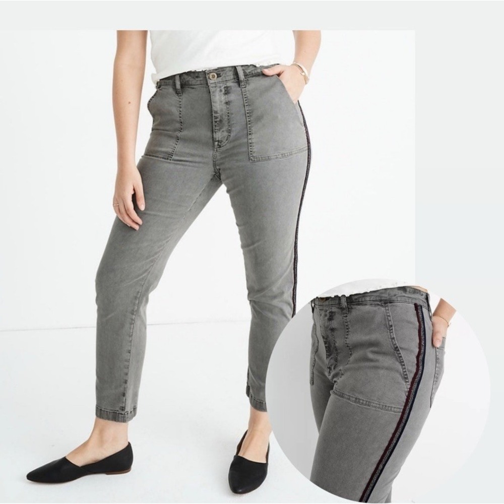Madewell Stovepipe Fatigue Pants Sparkle Side Stripe Women's 25 Gray Crop Career